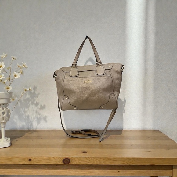Coach Handbags - Coach Mickie Satchel Light Metallic Gold Caviar Grain Leather